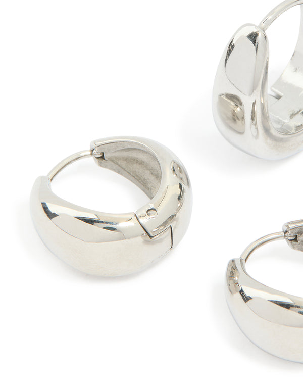 Waterproof Stainless Steel Chunky Huggie Earrings 2 Pack
