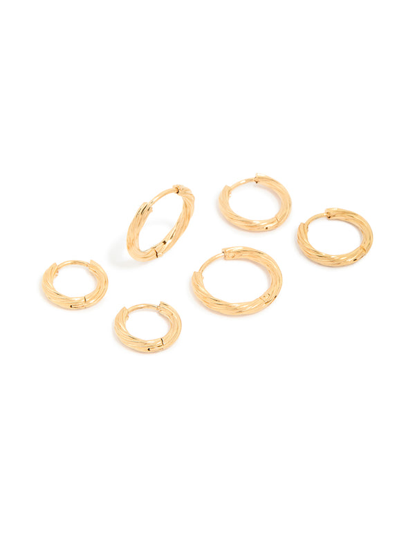 Waterproof Gold Plated Stainless Steel Small Wrap Huggie Earrings 3-Pack