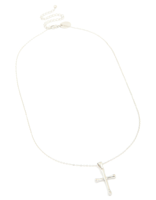 Stunning waterproof stainless steel large cross pendant necklace elements in silver statement styling close up view