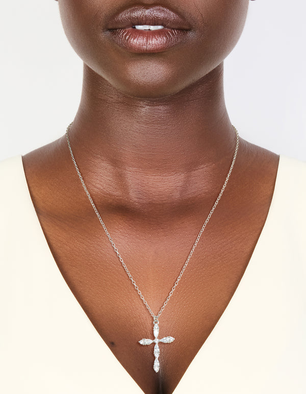 Waterproof Stainless Steel Multi Cubic Zirconia Large Cross Necklace
