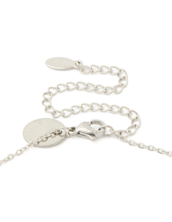 Designed with a waterproof stainless steel gothic cross necklace in silver, statement style clasp detail view
