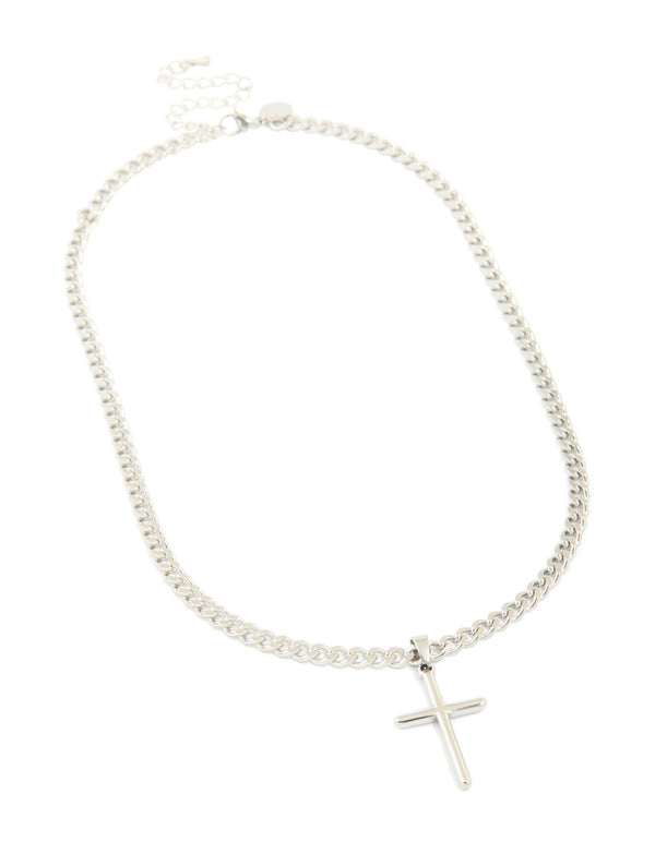 Waterproof Stainless Steel Smooth Plain Cross Necklace