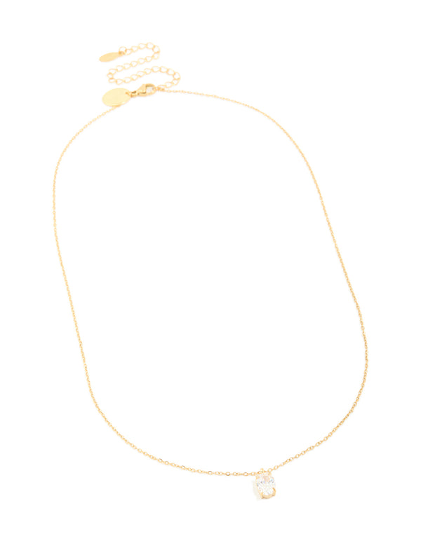 Waterproof Gold Plated Stainless Steel Oval Cubic Zirconia Pendant Necklace