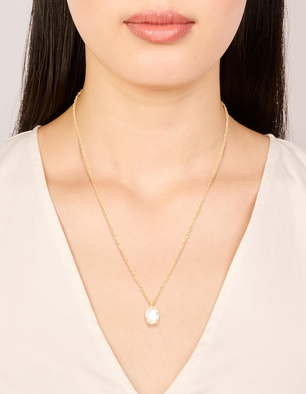 Waterproof Gold Plated Stainless Steel Oval Cubic Zirconia Pendant Necklace