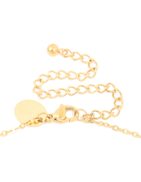Highlighting the waterproof gold plated stainless steel bamboo letter M dainty style necklace with initials pendant clasp detail view