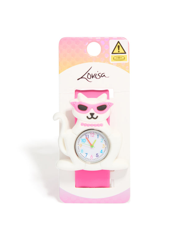 Kids Pink Cool Cat Slap Watch