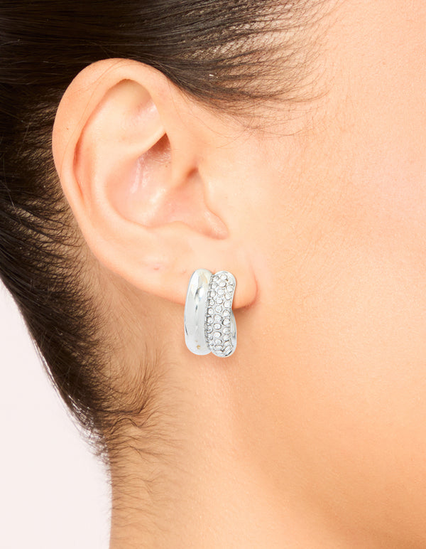 Waterproof Stainless Steel Cubic Zirconia Pave Illusion Hoop Earrings