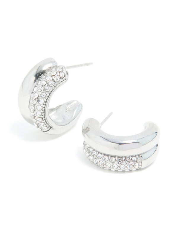 Waterproof Stainless Steel Cubic Zirconia Pave Illusion Hoop Earrings