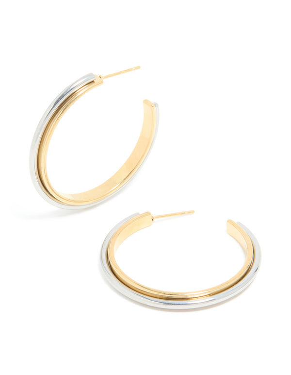 Waterproof Mixed Metal Plated Stainless Steel Large Illusion Hoop Earrings