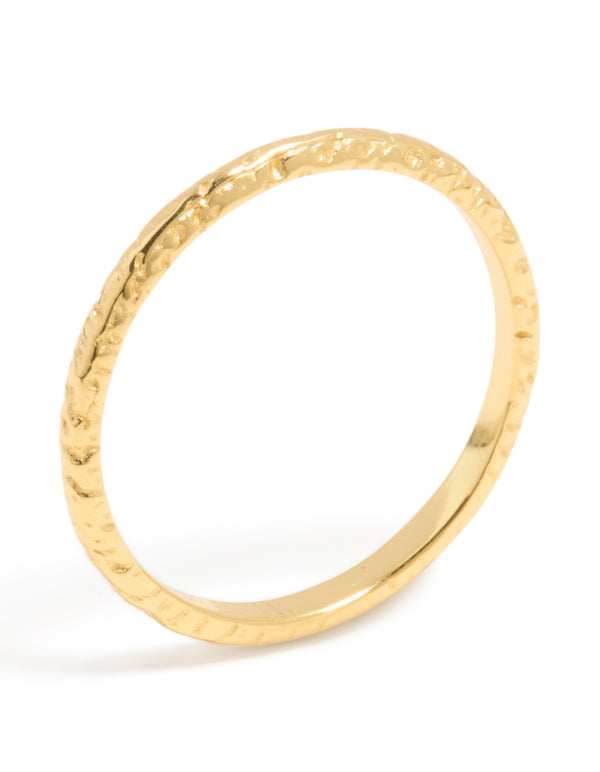 This gold plated sterling silver molten ring showcases textured band side detail view