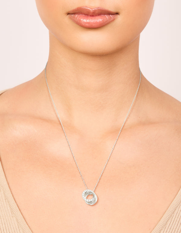 Waterproof Stainless Steel Cubic Zirconia Triple Circle Link Necklace