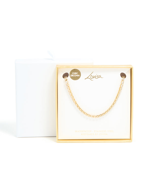 Waterproof Gold Plated Stainless Steel Cubic Zirconia Tennis Necklace