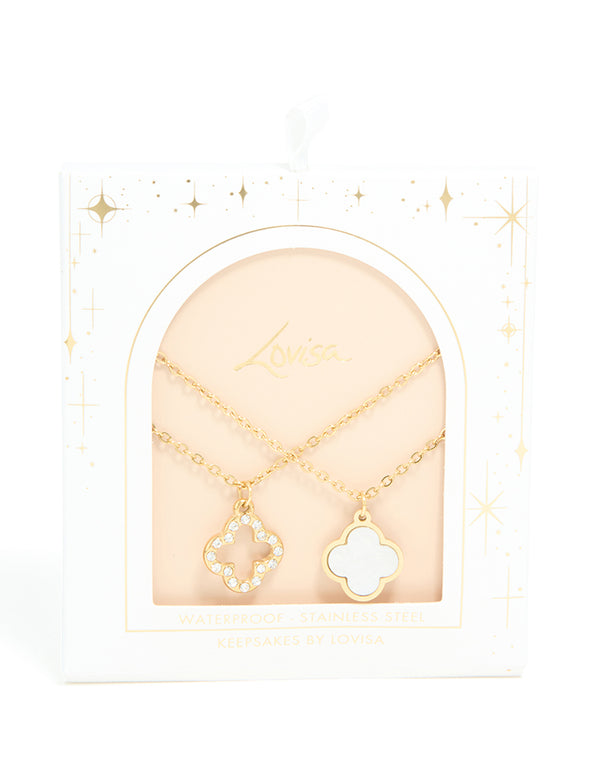 Elegant waterproof gold plated stainless steel shell flower necklaces 2 pack with floral details front view