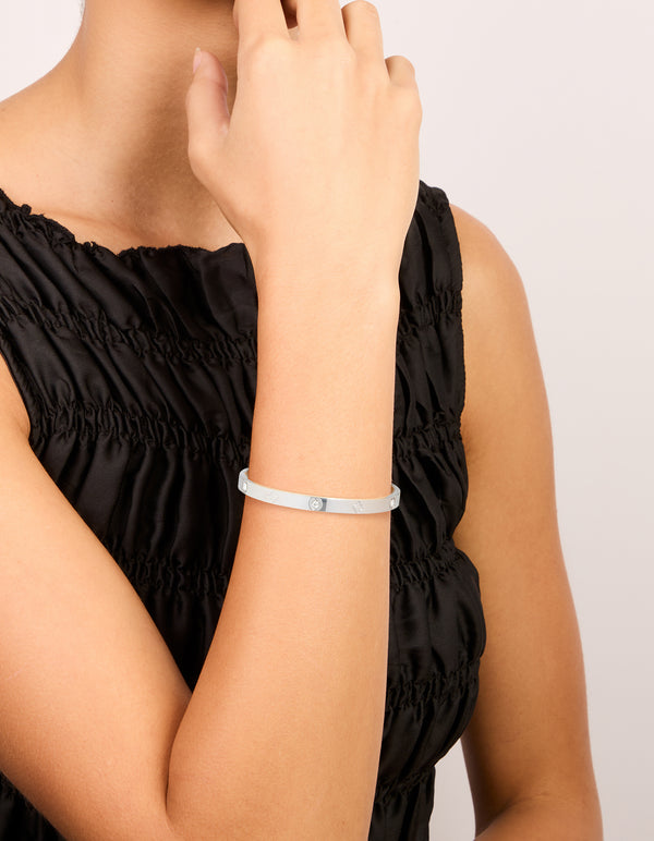 Waterproof Stainless Steel Cubic Zirconia Flower Bangle