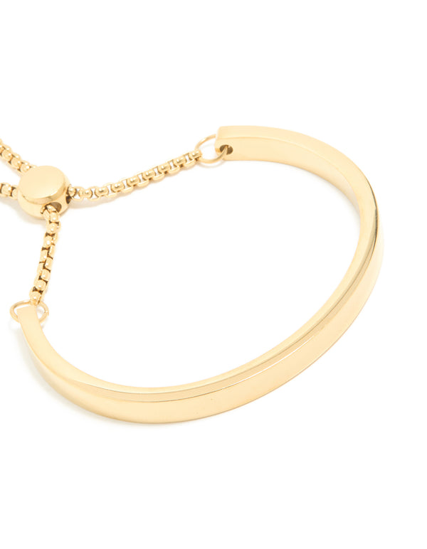 Designed with waterproof gold plated stainless steel toggle bangle close up view