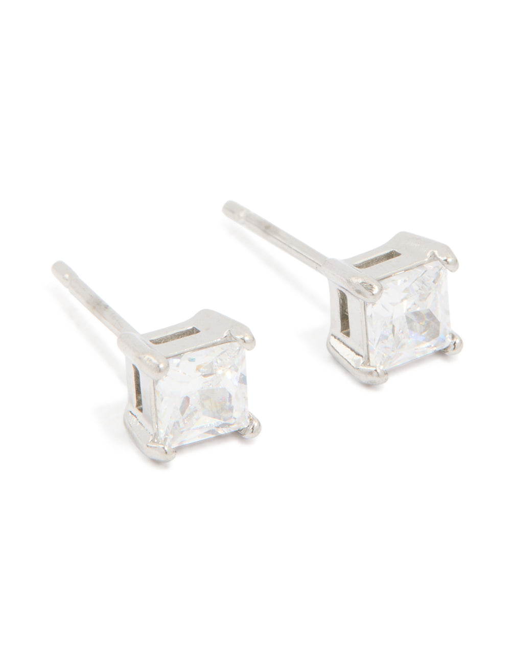 Mens Waterproof Stainless Steel Cubic Zirconia Small Square Stud Earrings