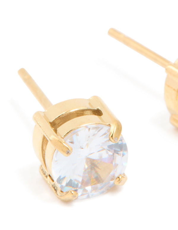 Mens Waterproof Gold Plated Stainless Steel Small Round Cubic Zirconia Stud Earrings