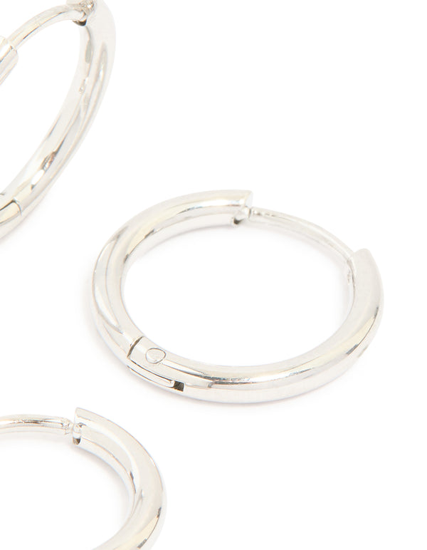 Mens Waterproof Stainless Steel Mixed Size Huggie Earrings 2 Pack