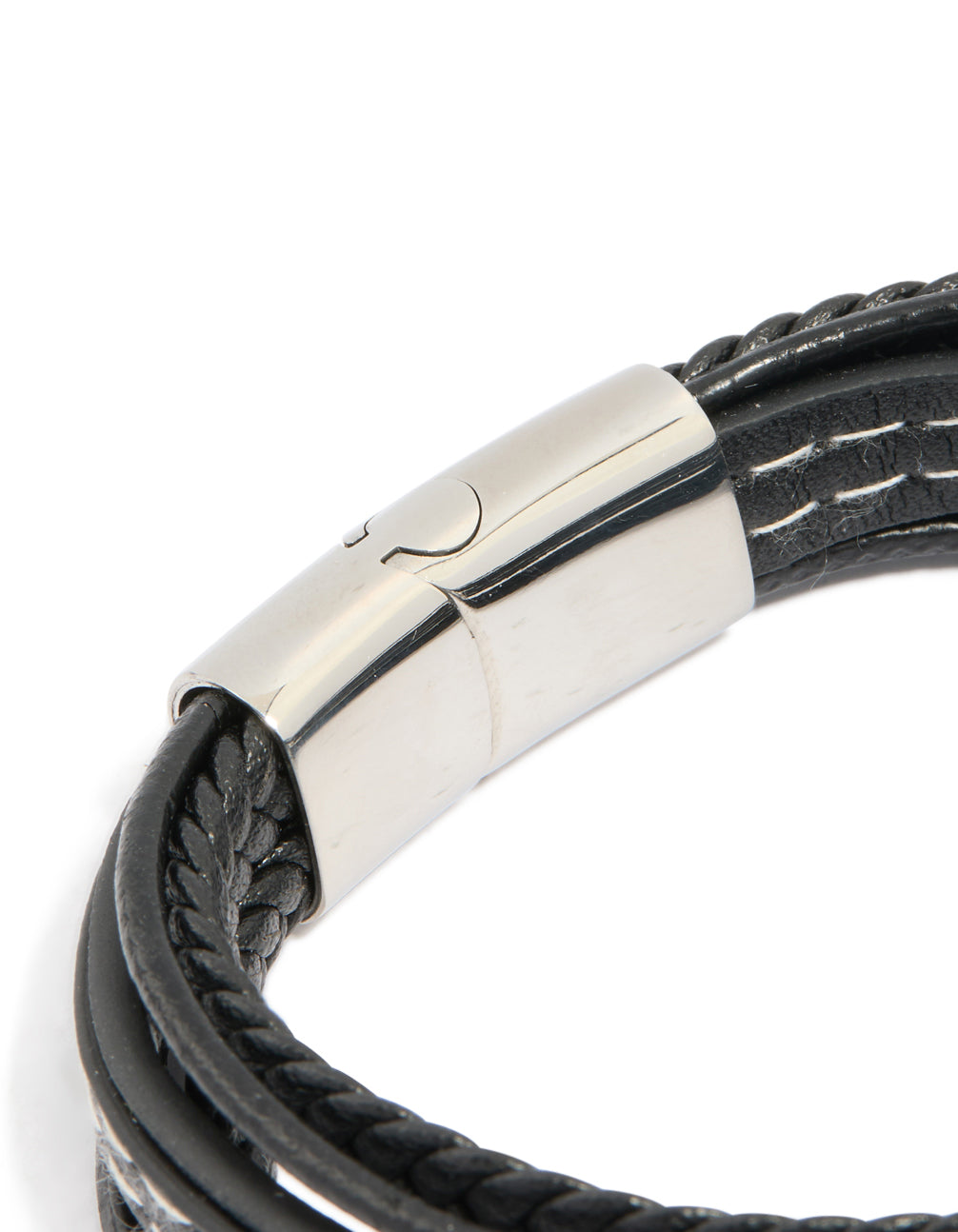 Mens Waterproof Stainless Steel Mixed Braid Detail Bracelet