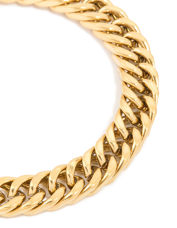 Mens Waterproof Gold Plated Stainless Steel Large Miami Cuban Link Bracelet