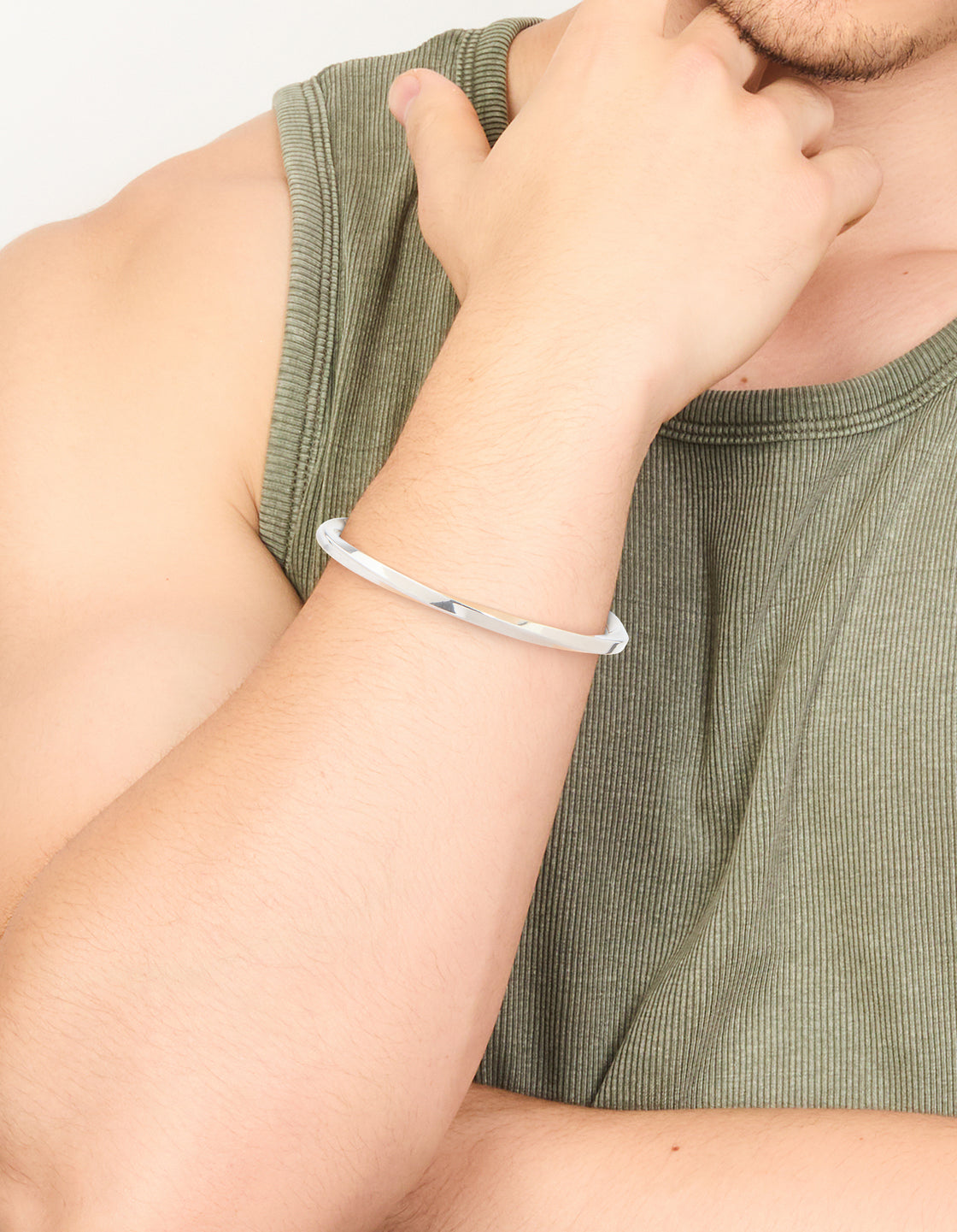 Mens Waterproof Stainless Steel Square Twist Wrist Cuff