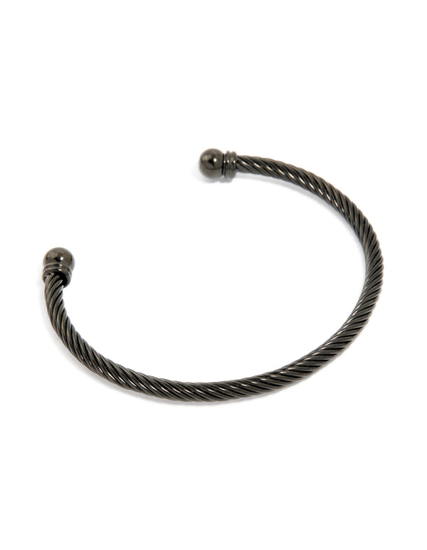 Mens Waterproof Black Stainless Steel Wire Twisted Wrist Cuff