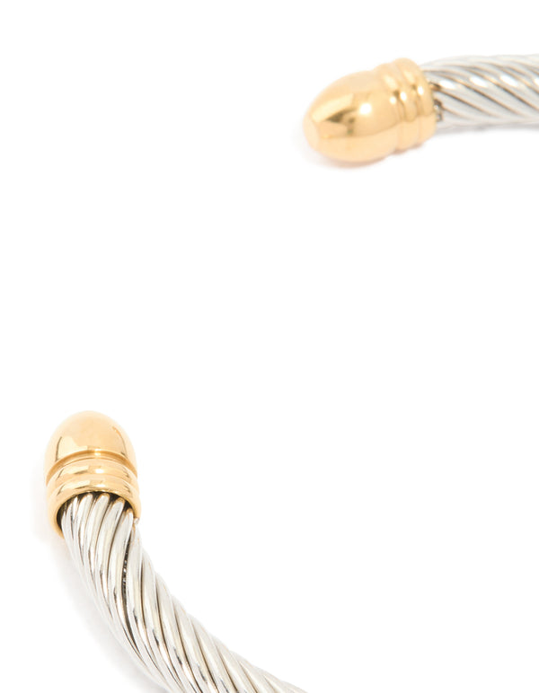 Mens Waterproof Stainless Steel Large Twisted Wire Cuff