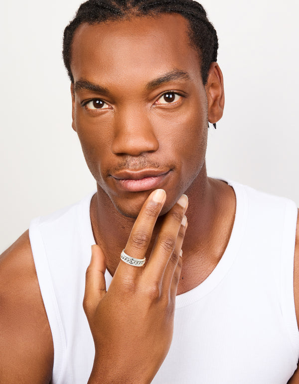 Mens Waterproof Stainless Steel Chain Detail Band Ring