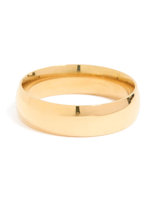 Mens Waterproof Gold Plated Stainless Steel Smooth Cigar Band Ring