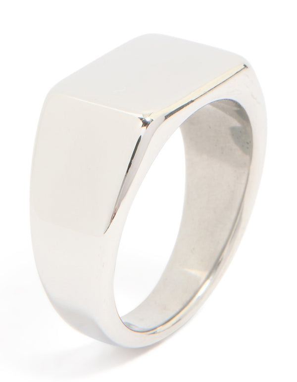 Mens Waterproof Stainless Steel Rectangle Signet Ring