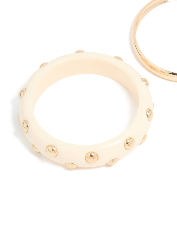 Gold Acrylic Stud & Plain Bangles 2-Pack