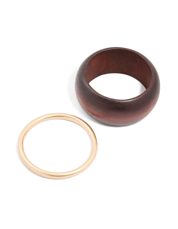 Wooden & Gold Bangle Pack