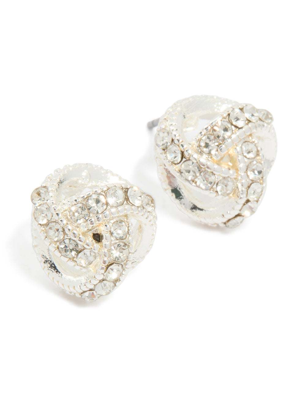 Silver Diamante Mini Knot Stud Earrings