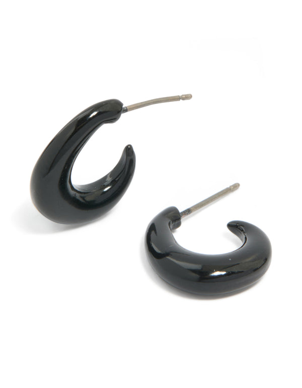 Black Coated Metal Warped Chunky Open Hoop Earrings
