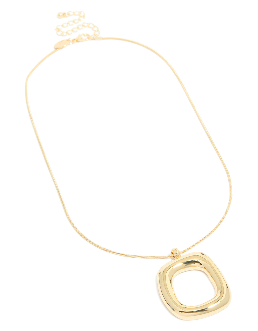 Gold Plated Puffy Square Open Pendant Necklace