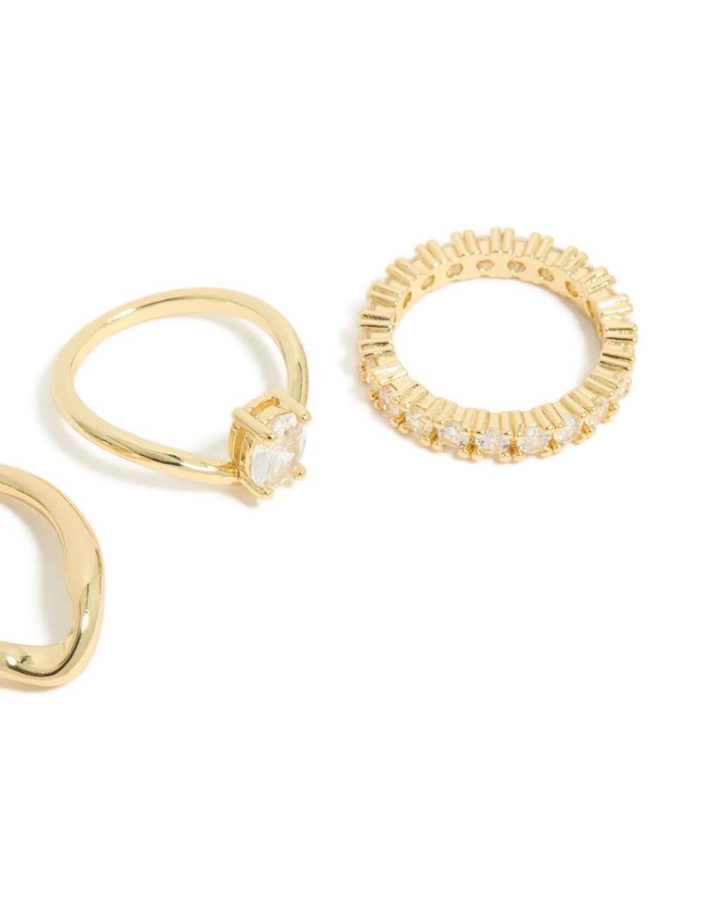 Gold Plated Diamante Oval Wave Rings 3-Pack