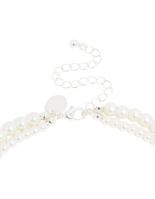 Silver Plated Cubic Zirconia & Pearl Layered Necklace