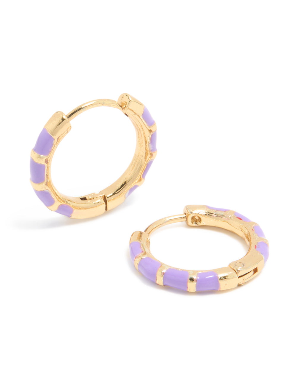 Waterproof Gold Plated Stainless Steel Purple Enamel Bamboo Huggie Earrings