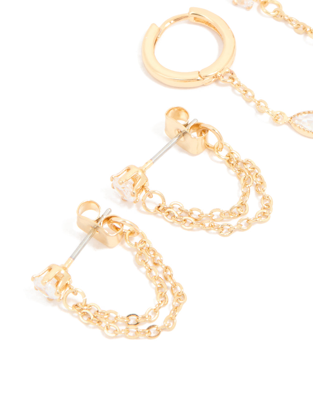 Gold Plated Brass Chain & Stud Earrings 4-Pack
