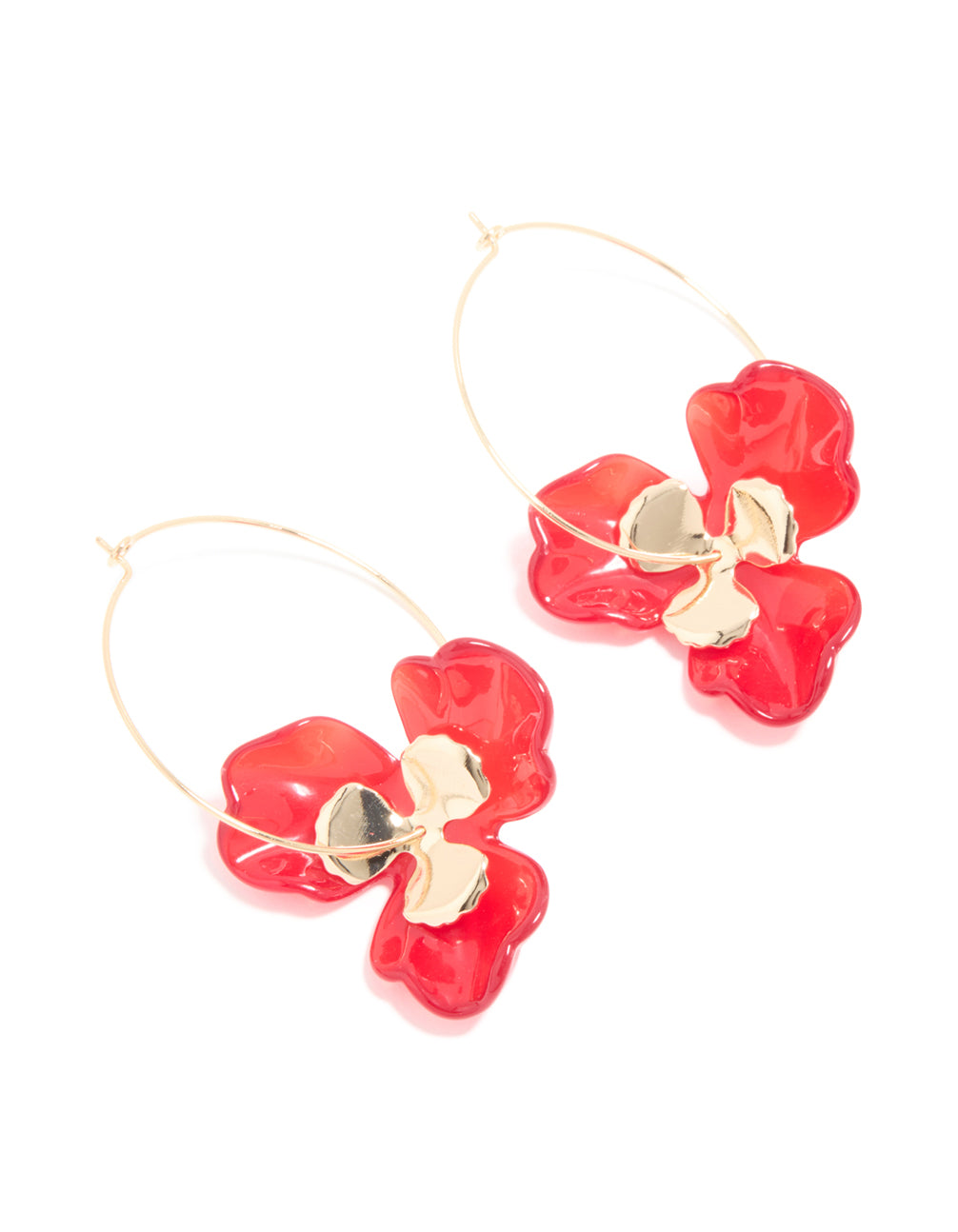 Gold Red Acrylic Flower Hoop Earrings