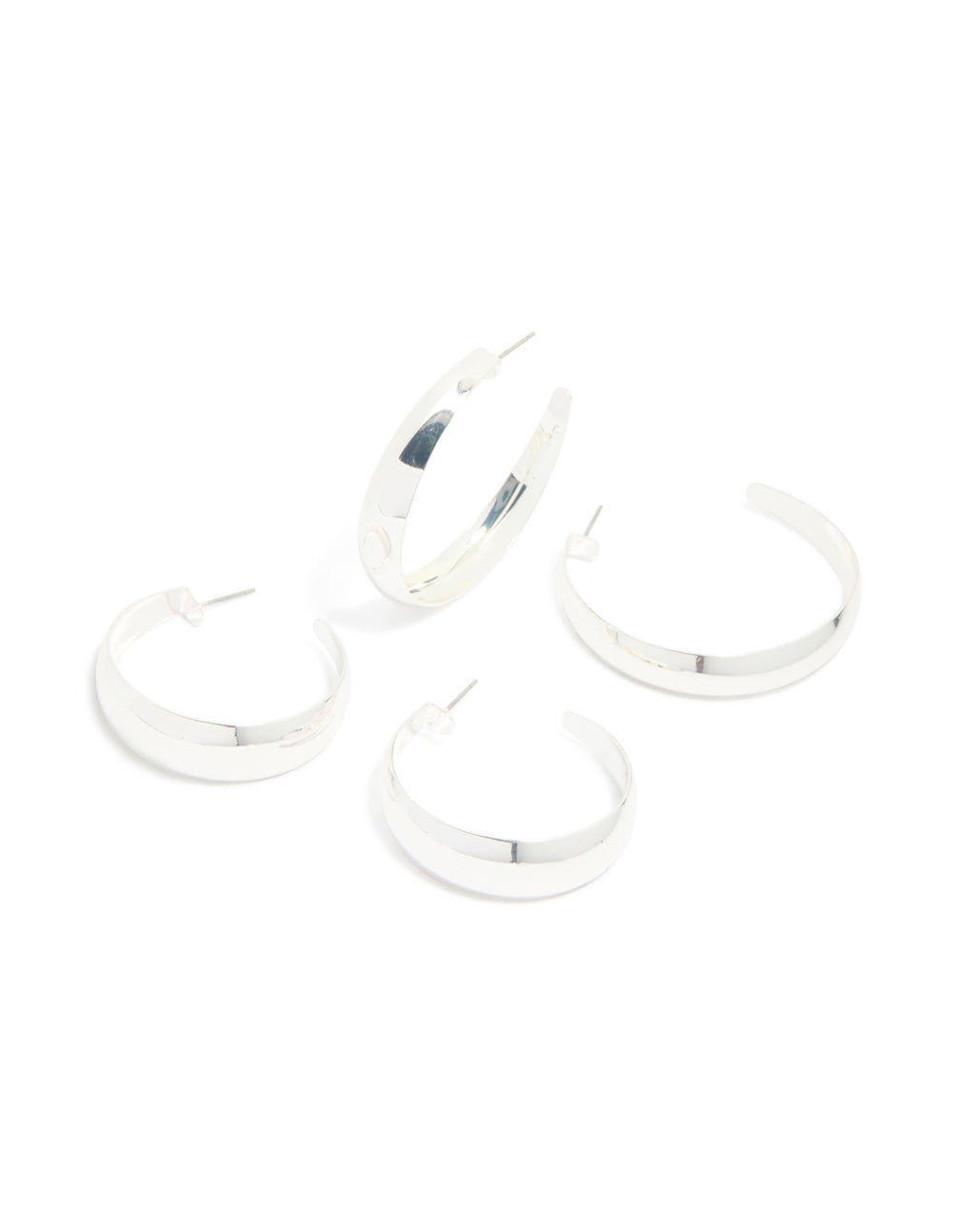 Silver Mixed Size Flat Hoop Earrings 2 Pack