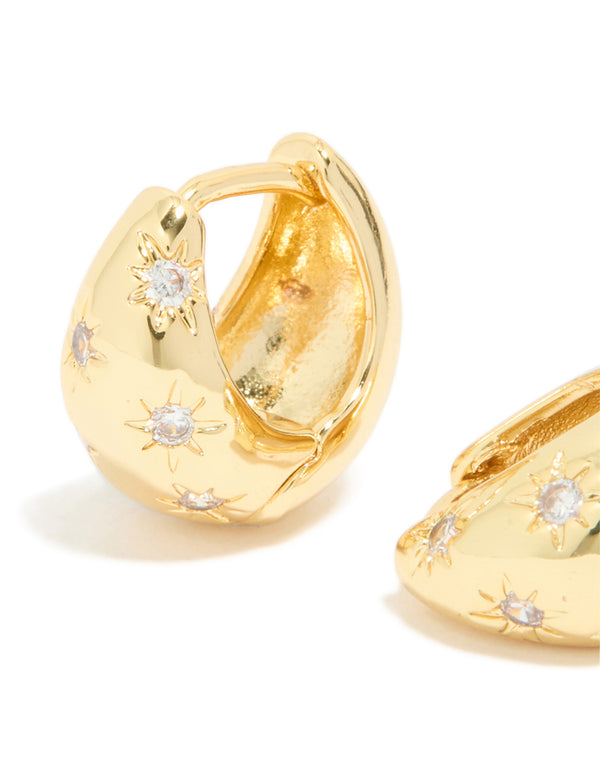 Gold Plated Cubic Zirconia Celestial Huggie Earrings