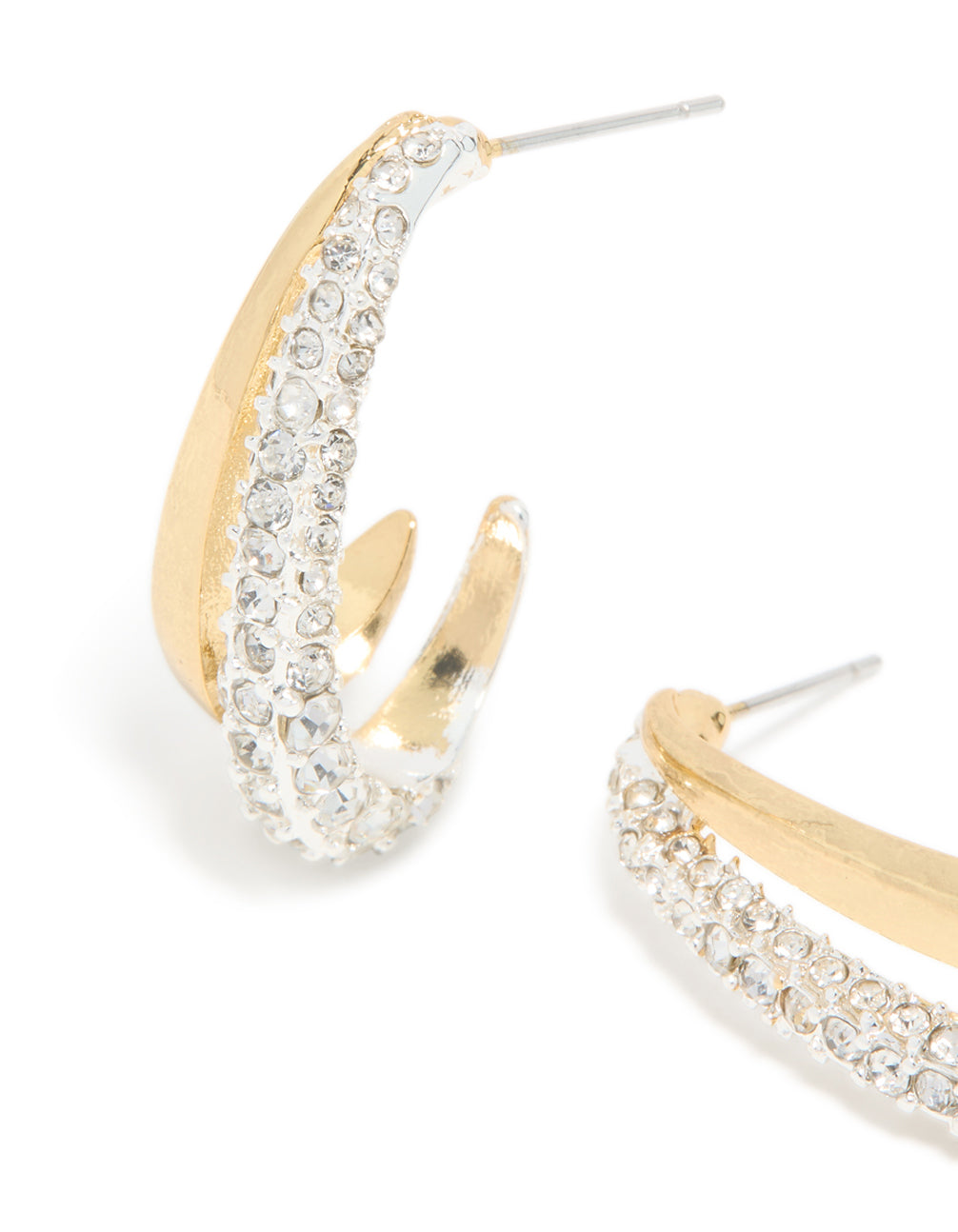 Mixed Metal Plated Diamante Long Illusion Hoop Earrings