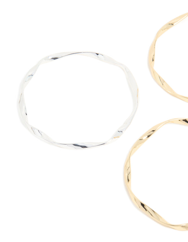 Mixed Metal Plated Twisted Bangles 3-Pack
