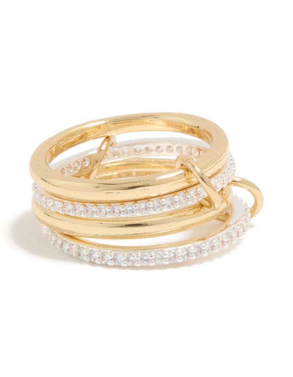 Mixed Metal Plated Cubic Zirconia Pavé Linked Ring Set