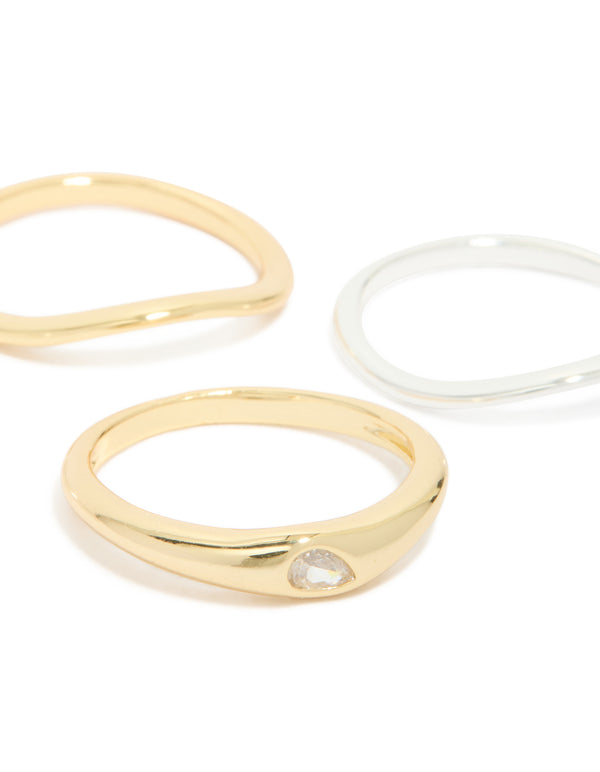 Mixed Metal Plated Cubic Zirconia Thin Wavy Ring 4-Pack