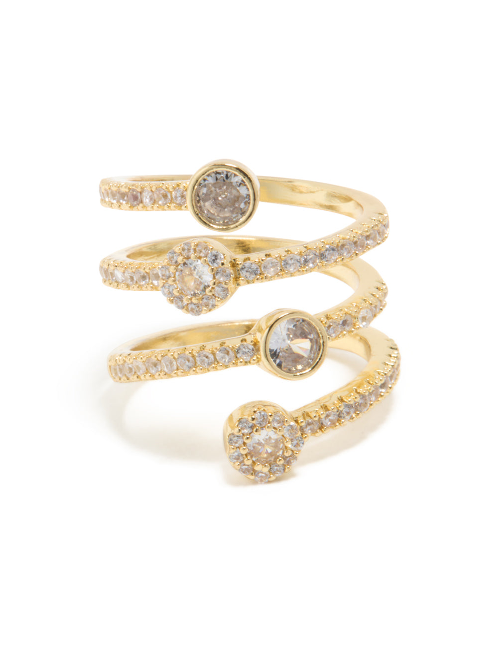 Gold Plated Cubic Zirconia Crystal Dazzling Wrap Layered Ring detail view