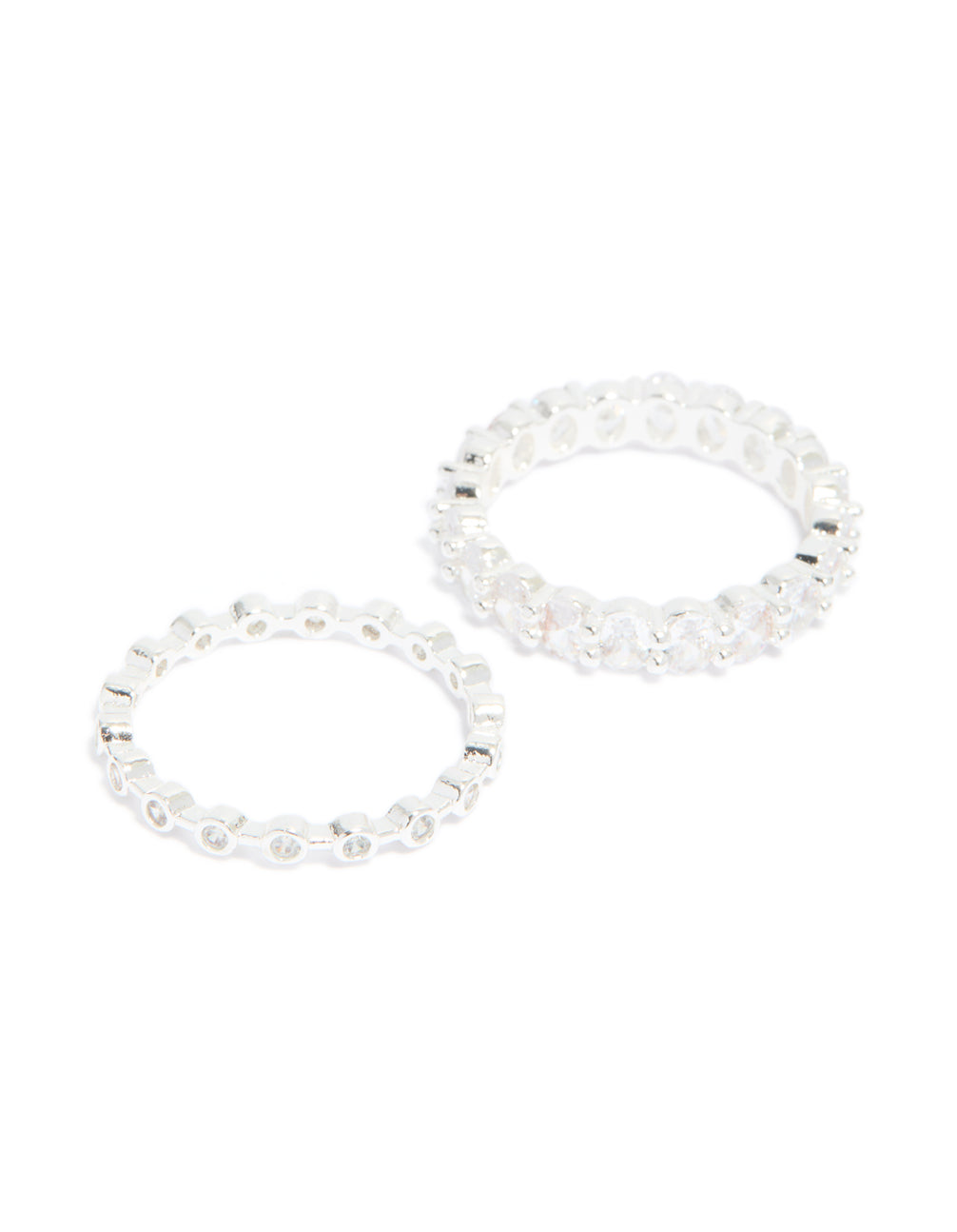 Silver Plated Dainty Cubic Zirconia Stacking Rings 2-Pack