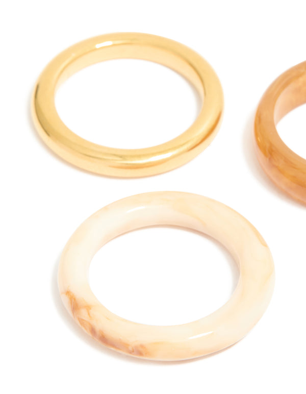 Waterproof Gold Plated Stainless Steel & Marbled Stacking Rings 3-Pack