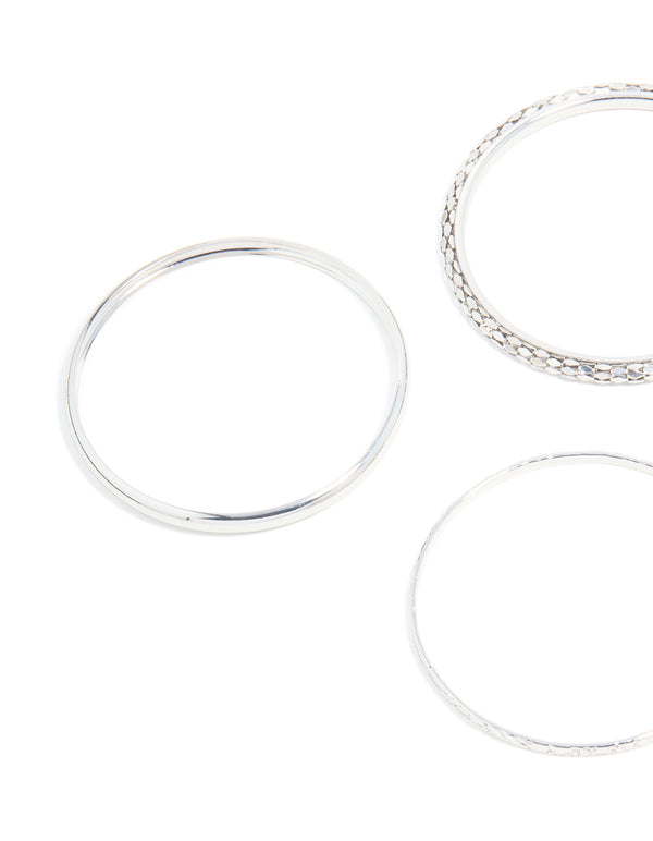 Silver Smooth & Textured Bangles 6-Pack